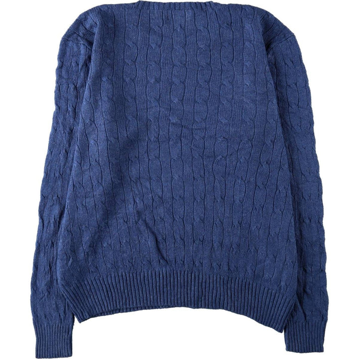 Ralph Lauren POLO RALPH LAUREN Cable Knit Silk Sweater, Made in Hong Kong, Men's Size XL (approx.) silk blue type Vintage Second Hand