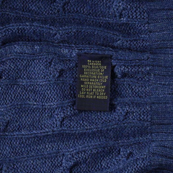 Ralph Lauren POLO RALPH LAUREN Cable Knit Silk Sweater, Made in Hong Kong, Men's Size XL (approx.) silk blue type Vintage Second Hand