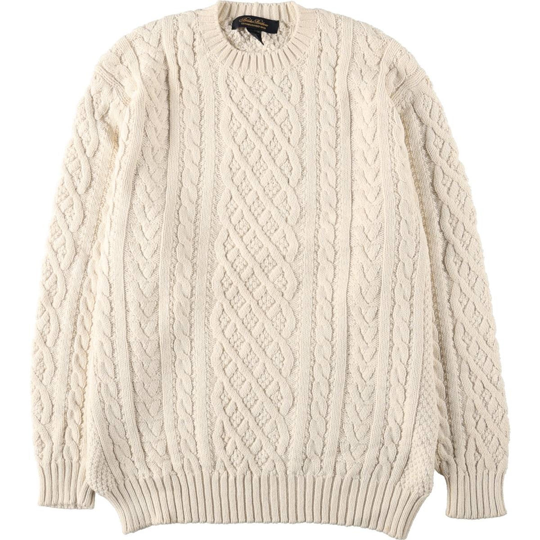 Brooks Brothers Cable Knit Cotton Sweater, Made in USA, Men's Size M (approx.) cotton ivory Vintage Second Hand