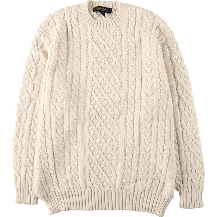 Brooks Brothers Cable Knit Cotton Sweater, Made in USA, Men's Size M (approx.) cotton ivory Vintage Second Hand