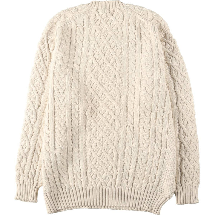 Brooks Brothers Cable Knit Cotton Sweater, Made in USA, Men's Size M (approx.) cotton ivory Vintage Second Hand