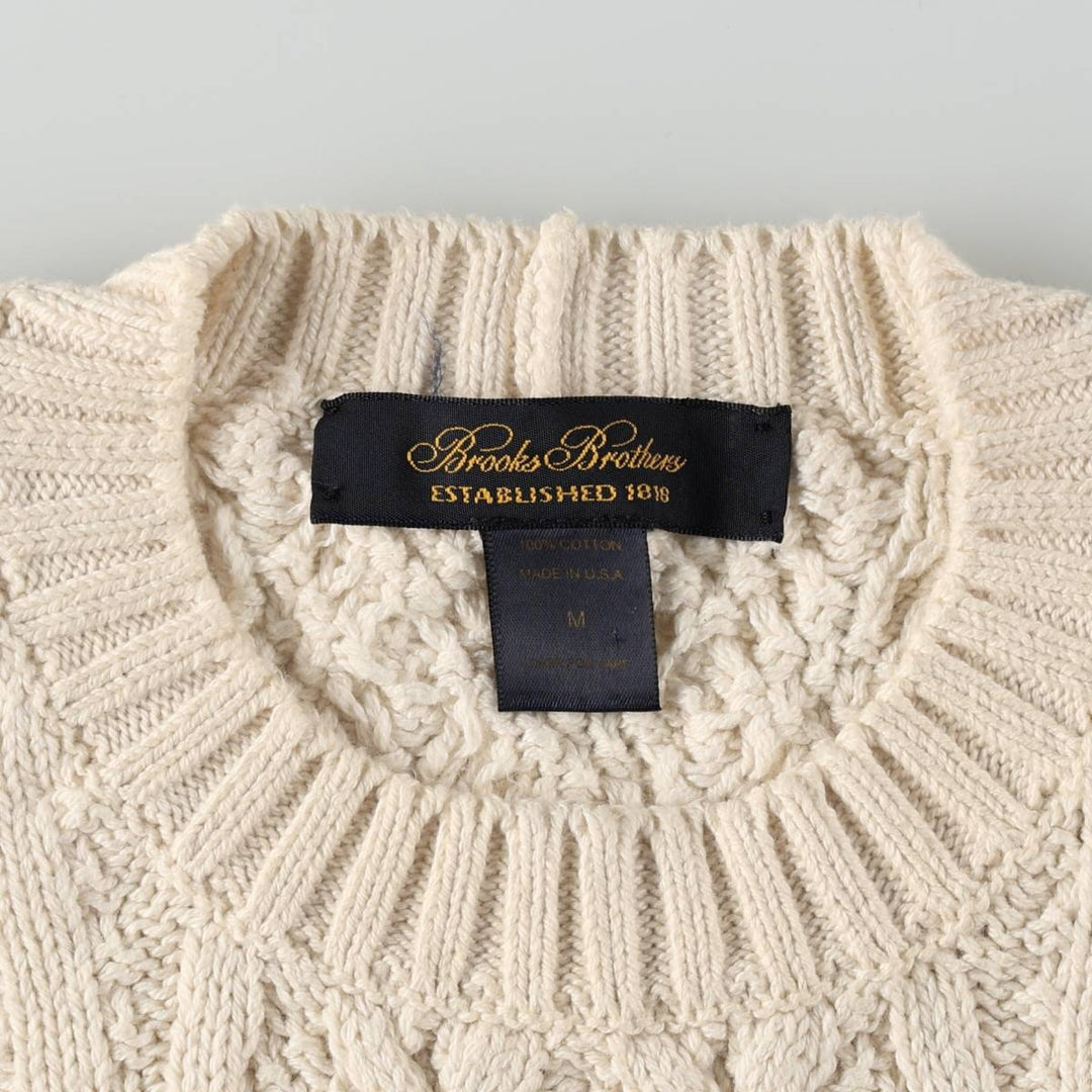 Brooks Brothers Cable Knit Cotton Sweater, Made in USA, Men's Size M (approx.) cotton ivory Vintage Second Hand