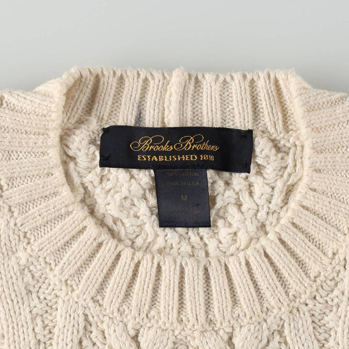 Brooks Brothers Cable Knit Cotton Sweater, Made in USA, Men's Size M (approx.) cotton ivory Vintage Second Hand