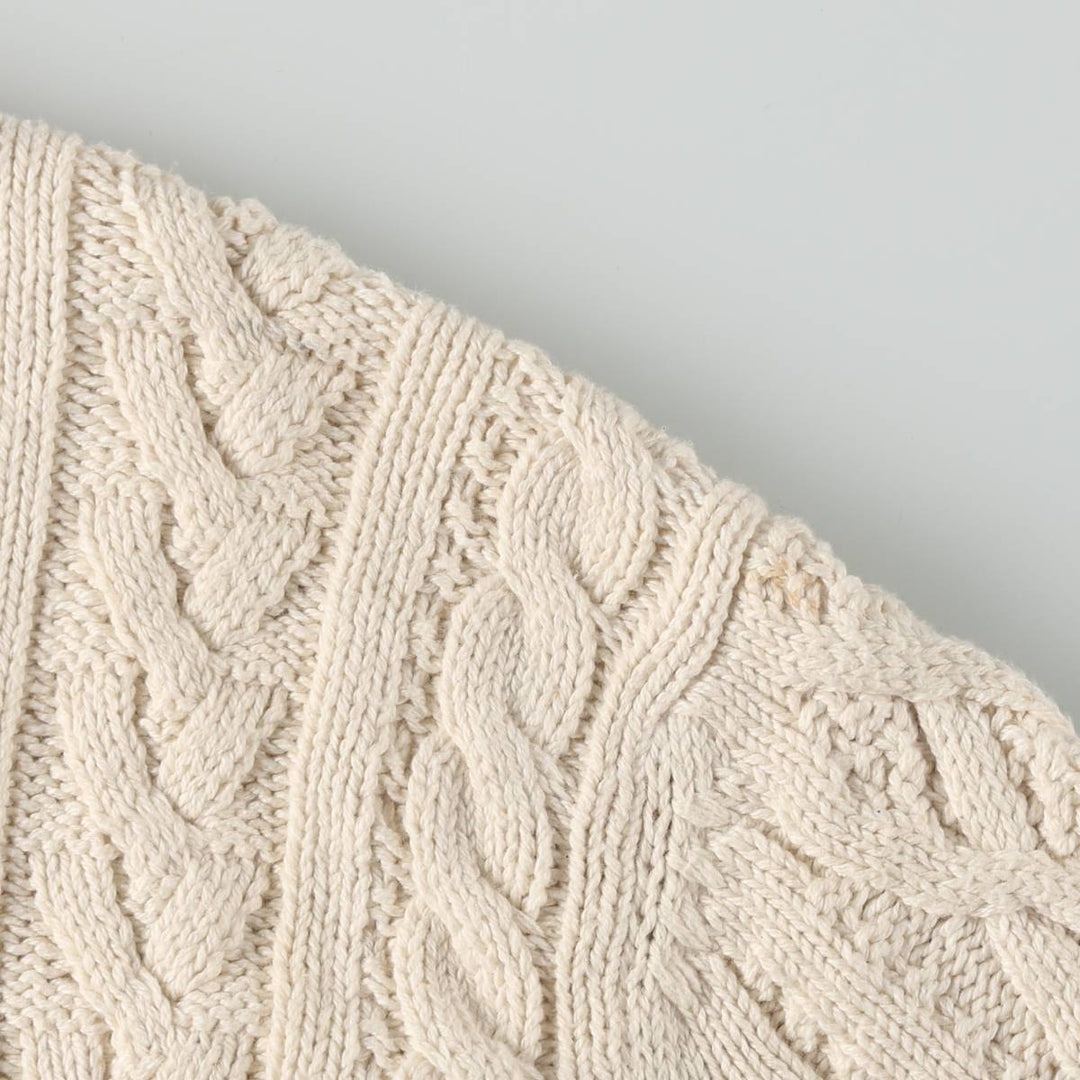 Brooks Brothers Cable Knit Cotton Sweater, Made in USA, Men's Size M (approx.) cotton ivory Vintage Second Hand