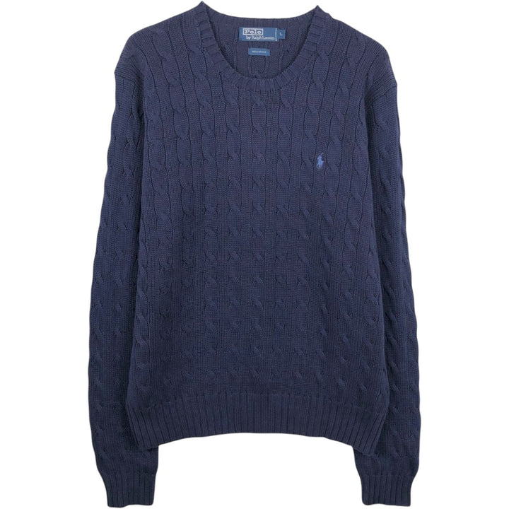 Ralph Lauren POLO by Ralph Lauren cable knit cotton sweater, men's size L cotton navy blue type Vintage Second Hand