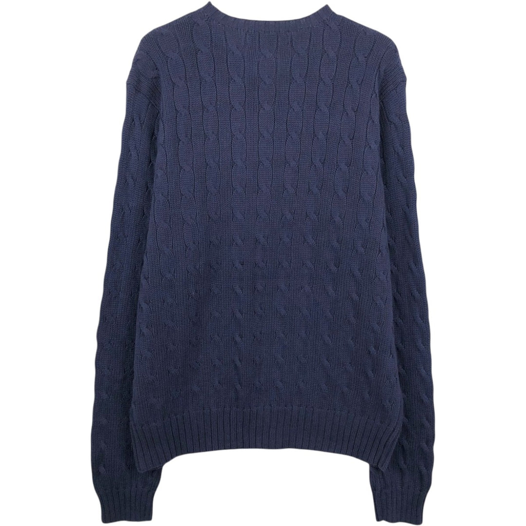 Ralph Lauren POLO by Ralph Lauren cable knit cotton sweater, men's size L cotton navy blue type Vintage Second Hand