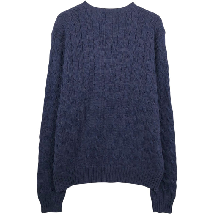 Ralph Lauren POLO by Ralph Lauren cable knit cotton sweater, men's size L cotton navy blue type Vintage Second Hand