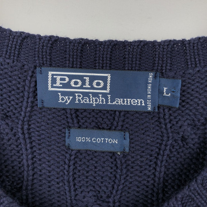 Ralph Lauren POLO by Ralph Lauren cable knit cotton sweater, men's size L cotton navy blue type Vintage Second Hand