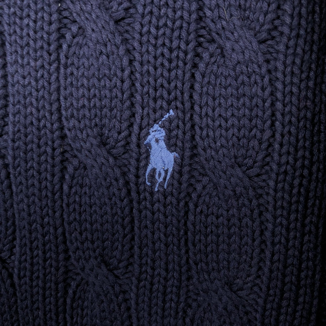 Ralph Lauren POLO by Ralph Lauren cable knit cotton sweater, men's size L cotton navy blue type Vintage Second Hand