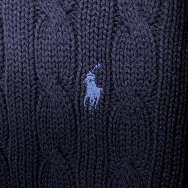 Ralph Lauren POLO by Ralph Lauren cable knit cotton sweater, men's size L cotton navy blue type Vintage Second Hand