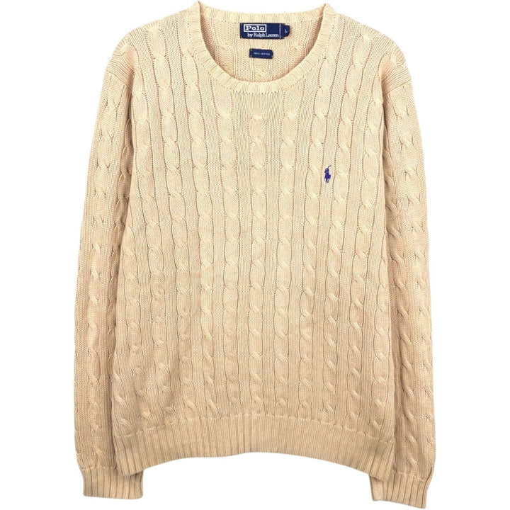 Ralph Lauren POLO by Ralph Lauren cable knit cotton sweater, men's size L cotton oro legacy Vintage Second Hand