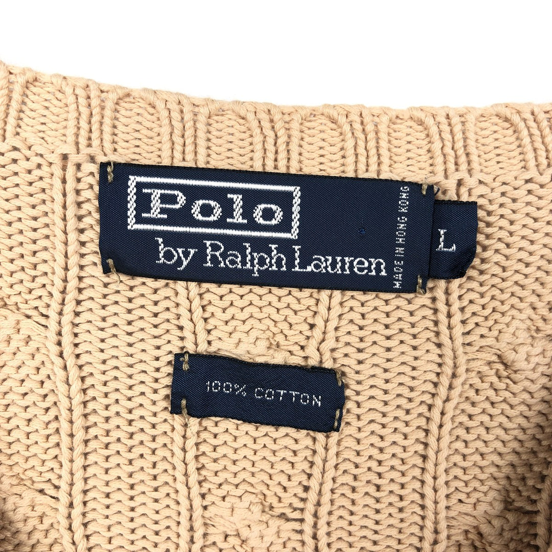 Ralph Lauren POLO by Ralph Lauren cable knit cotton sweater, men's size L cotton oro legacy Vintage Second Hand