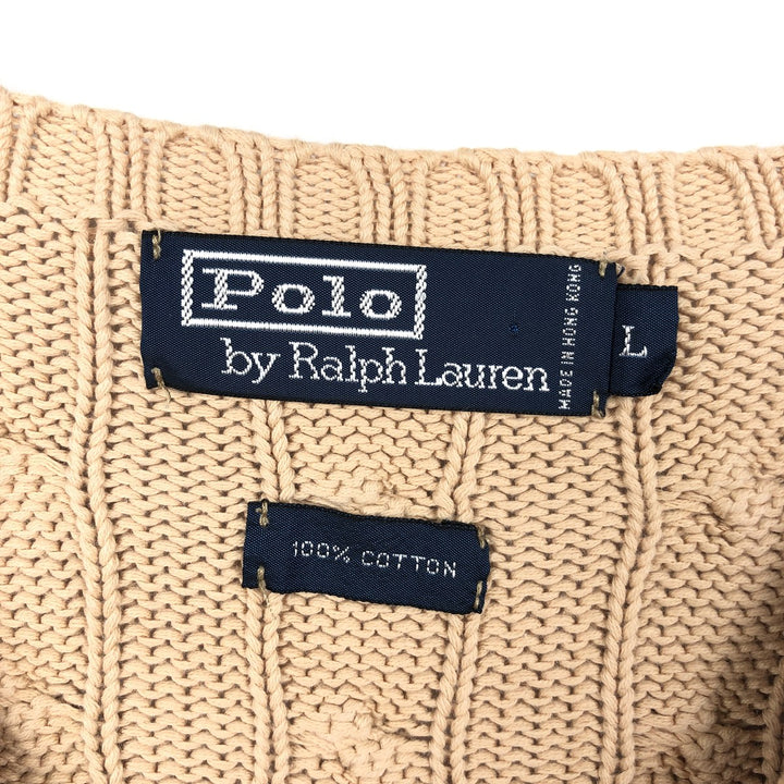Ralph Lauren POLO by Ralph Lauren cable knit cotton sweater, men's size L cotton oro legacy Vintage Second Hand