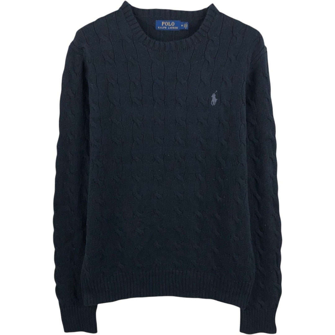 Ralph Lauren POLO RALPH LAUREN Cable knit cotton sweater Men's M size cotton navy blue type Vintage Second Hand