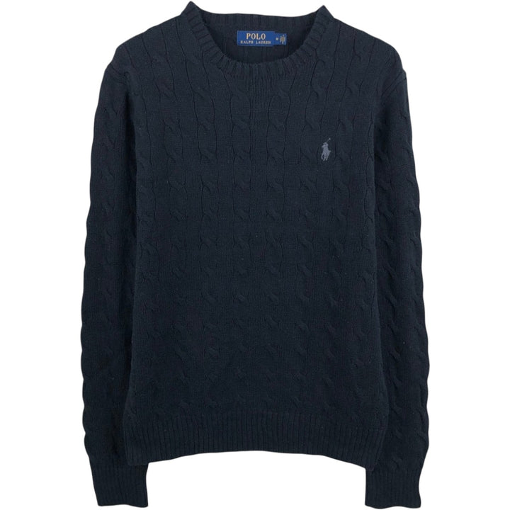 Ralph Lauren POLO RALPH LAUREN Cable knit cotton sweater Men's M size cotton navy blue type Vintage Second Hand