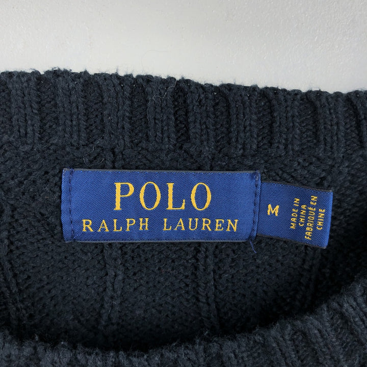 Ralph Lauren POLO RALPH LAUREN Cable knit cotton sweater Men's M size cotton navy blue type Vintage Second Hand