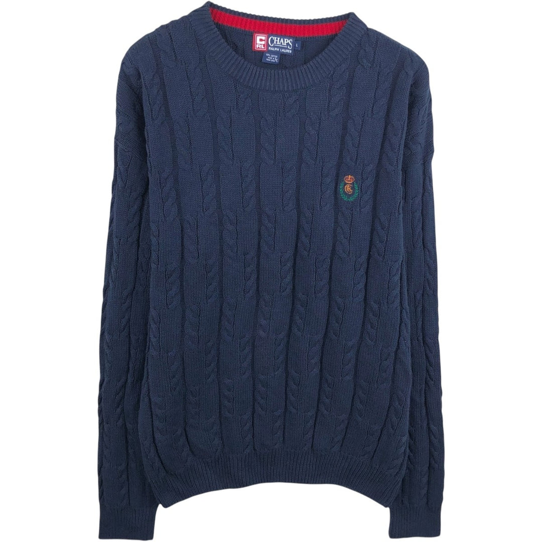 Ralph Lauren Chaps cable knit cotton sweater, men's size L cotton navy blue type Vintage Second Hand