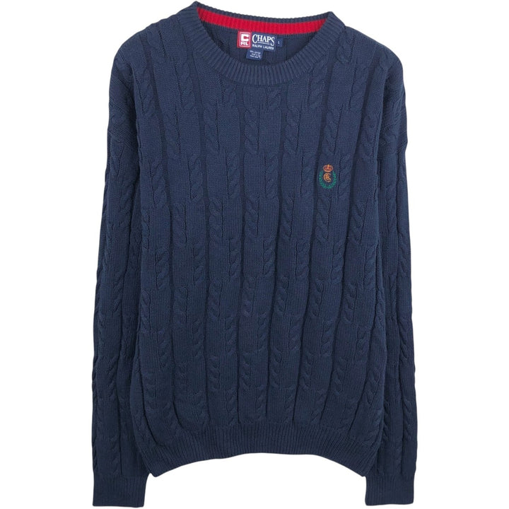 Ralph Lauren Chaps cable knit cotton sweater, men's size L cotton navy blue type Vintage Second Hand