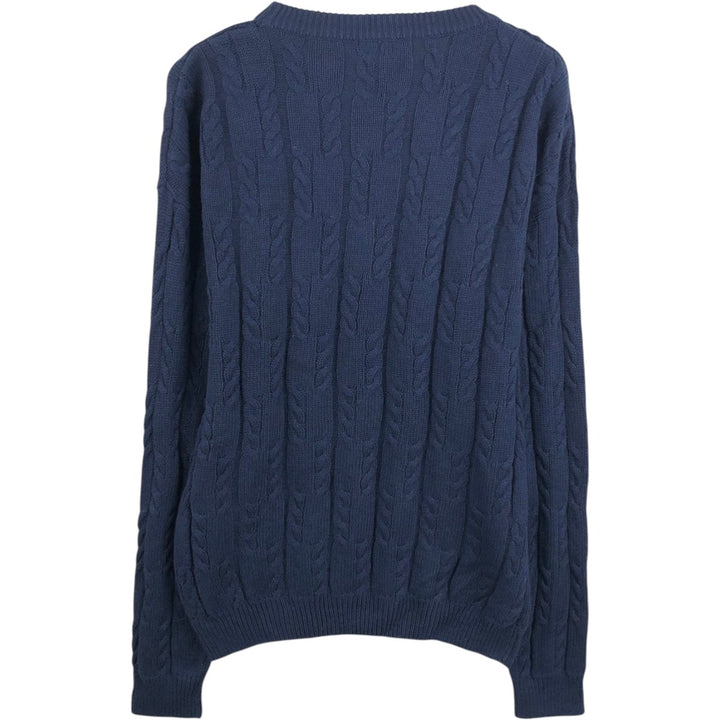 Ralph Lauren Chaps cable knit cotton sweater, men's size L cotton navy blue type Vintage Second Hand