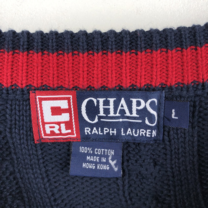 Ralph Lauren Chaps cable knit cotton sweater, men's size L cotton navy blue type Vintage Second Hand