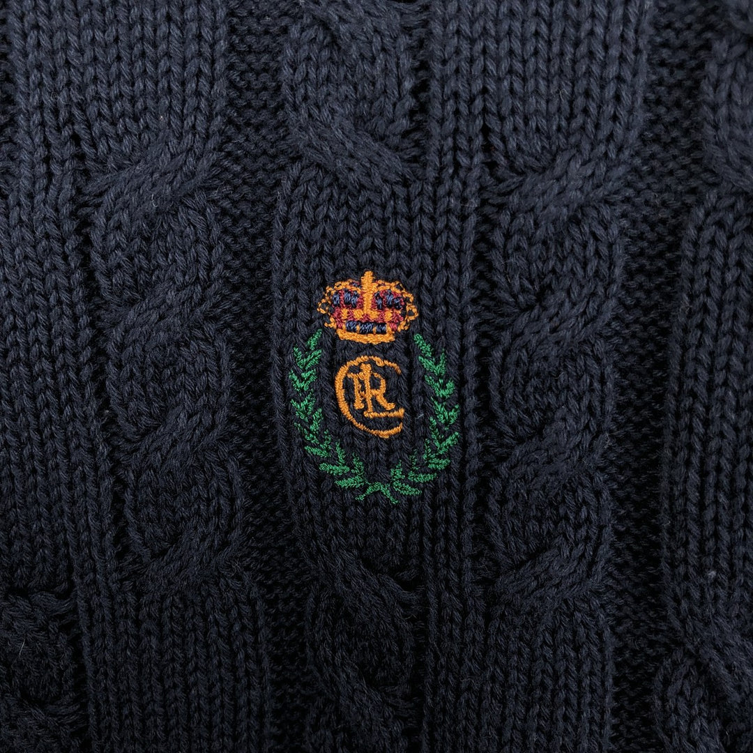 Ralph Lauren Chaps cable knit cotton sweater, men's size L cotton navy blue type Vintage Second Hand