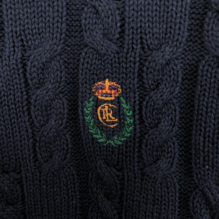 Ralph Lauren Chaps cable knit cotton sweater, men's size L cotton navy blue type Vintage Second Hand