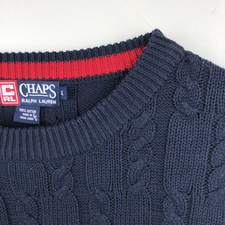 Ralph Lauren Chaps cable knit cotton sweater, men's size L cotton navy blue type Vintage Second Hand