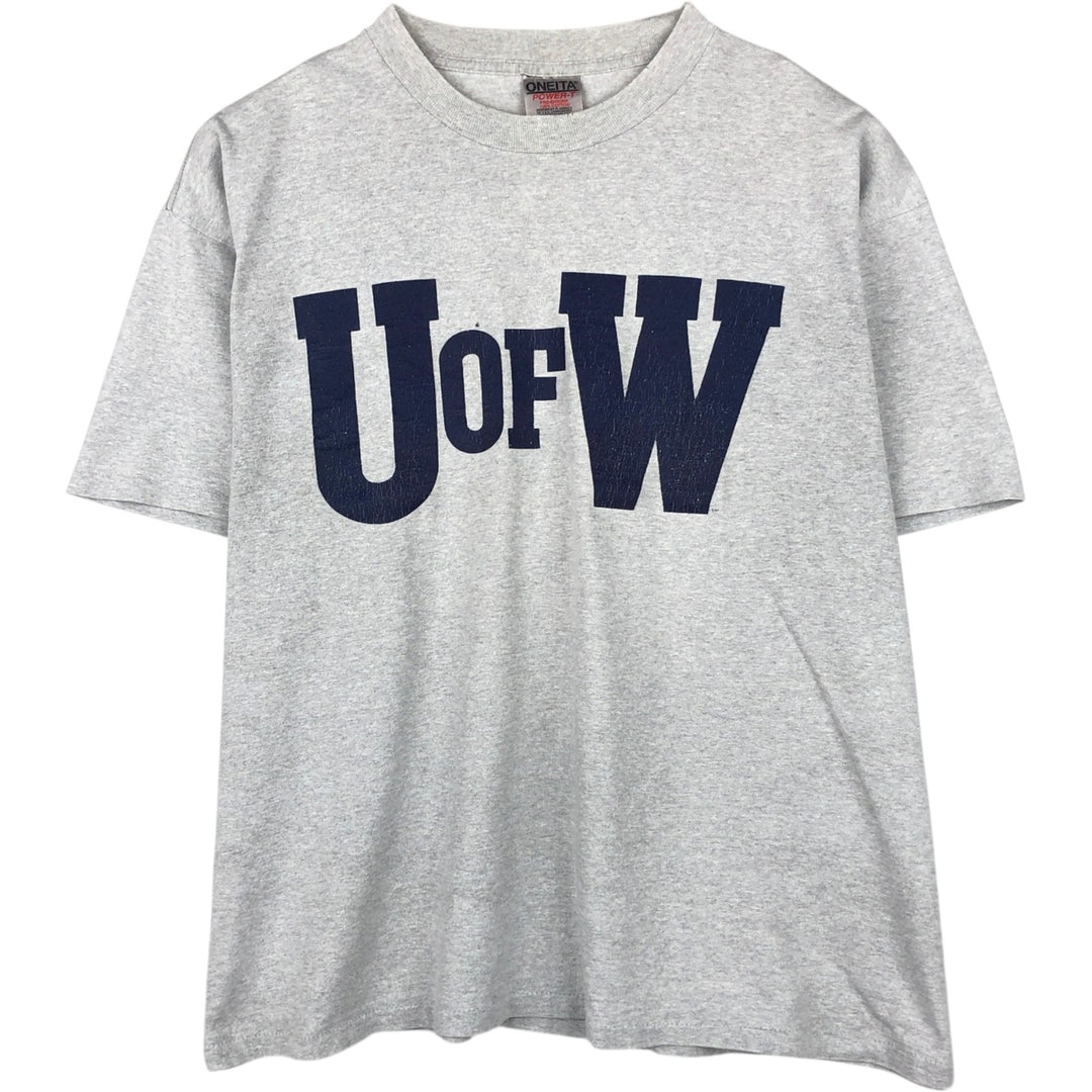 90'S ONEITA POWER-T College T-Shirt, Men's XL equivalent, Vintage cotton gray type Vintage Second Hand