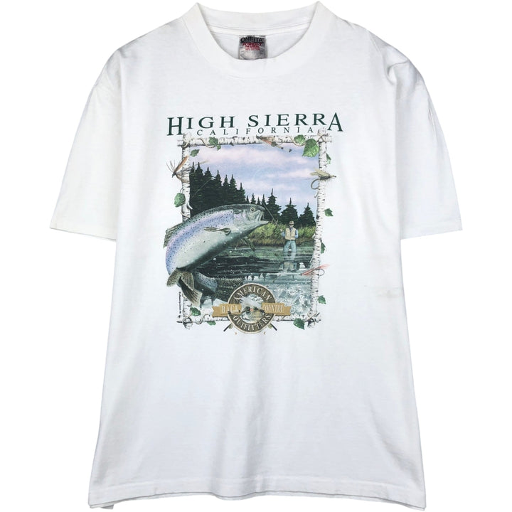 90'S ONEITA POWER-T Fish Print Animal T-Shirt Men's Size L (Equivalent) Vintage cotton white type Vintage Second Hand