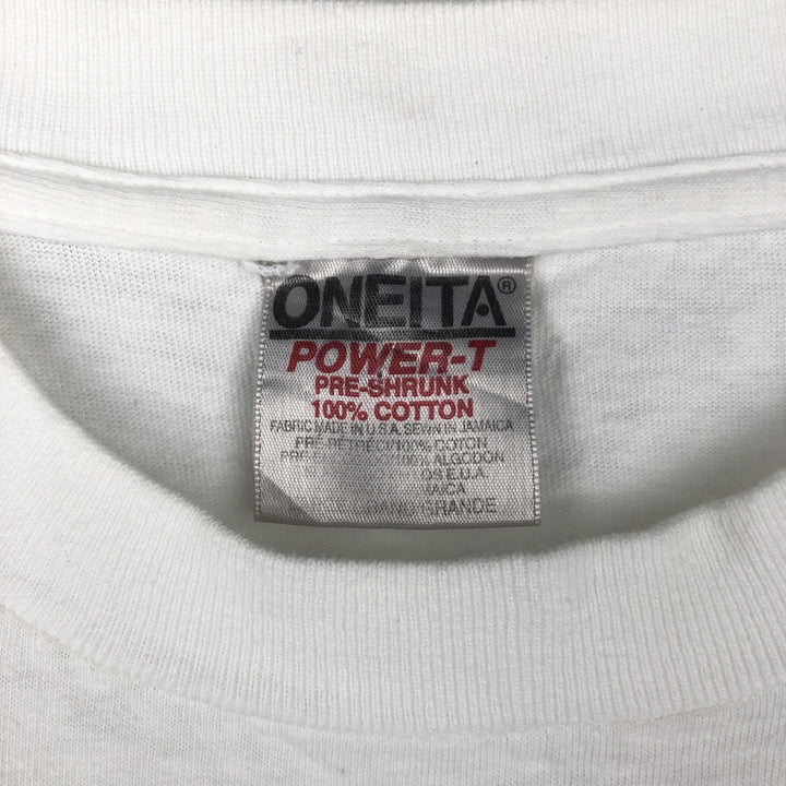 90'S ONEITA POWER-T Fish Print Animal T-Shirt Men's Size L (Equivalent) Vintage cotton white type Vintage Second Hand