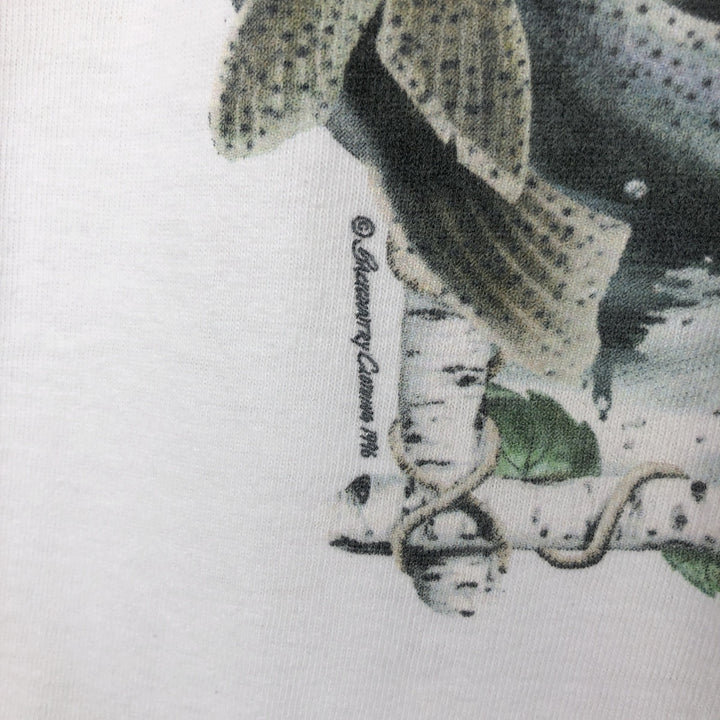 90'S ONEITA POWER-T Fish Print Animal T-Shirt Men's Size L (Equivalent) Vintage cotton white type Vintage Second Hand