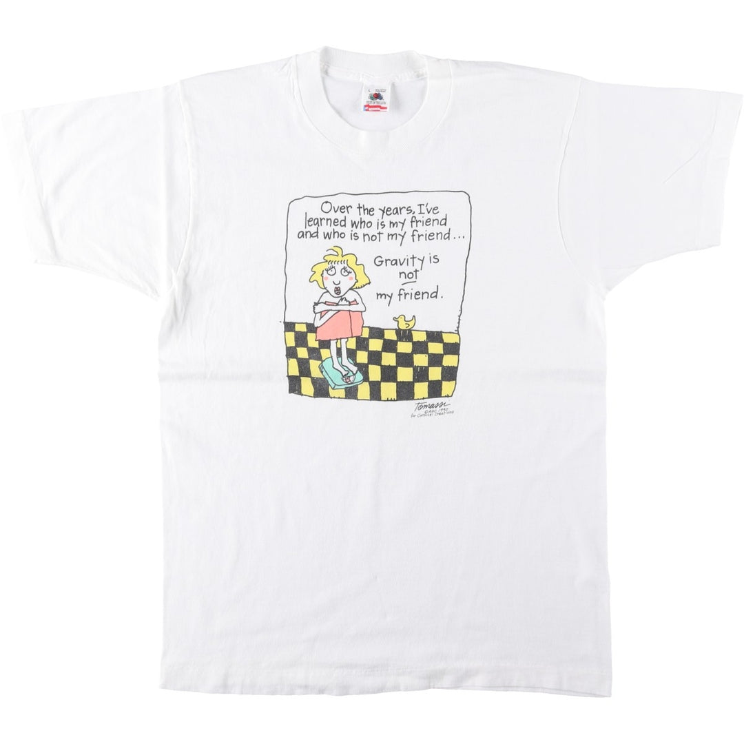 Fruit of the Loom Carousel Creations Tomassi Print T-Shirt, Made in USA, Men's Size L (approx.), Vintage cotton white type Vintage Second Hand