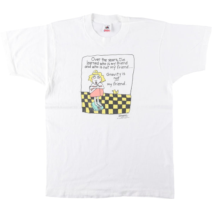 Fruit of the Loom Carousel Creations Tomassi Print T-Shirt, Made in USA, Men's Size L (approx.), Vintage cotton white type Vintage Second Hand