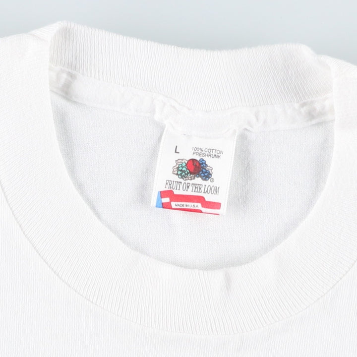 Fruit of the Loom Carousel Creations Tomassi Print T-Shirt, Made in USA, Men's Size L (approx.), Vintage cotton white type Vintage Second Hand
