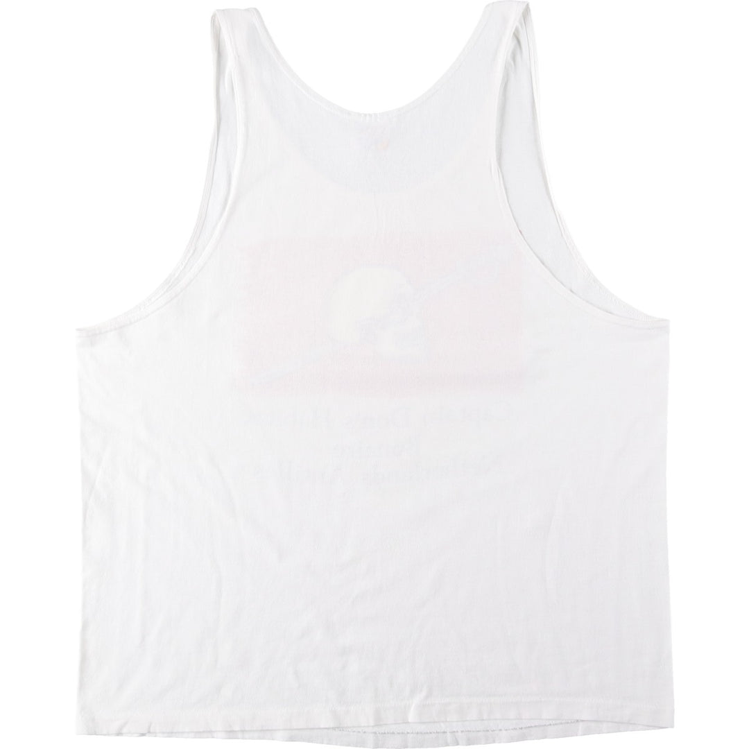 90'S Hanes Captain Don's Habitat Skull Pattern Advertising T-Shirt Tank Top, Made in USA, Men's XL equivalent. cotton white type Vintage Second Hand