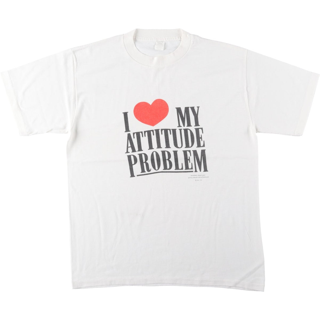 90'S Shoebox Greetings Print T-Shirt, Made in USA, Men's XL equivalent, Vintage polyester white type Vintage Second Hand
