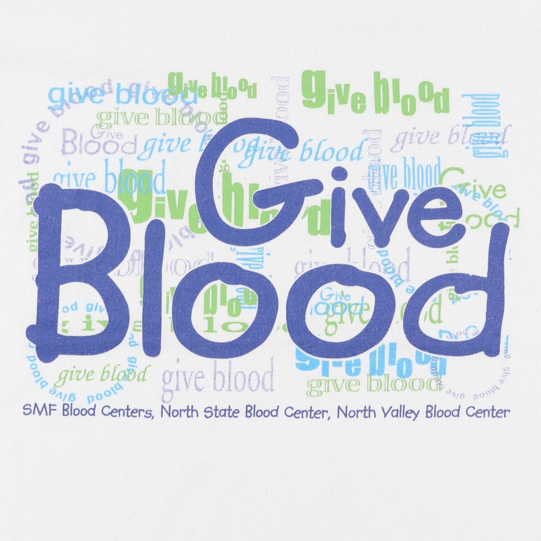 90'S ONEITA SMF Blood Centers Message Print T-Shirt, Men's XL (approx.), Vintage cotton white type Vintage Second Hand