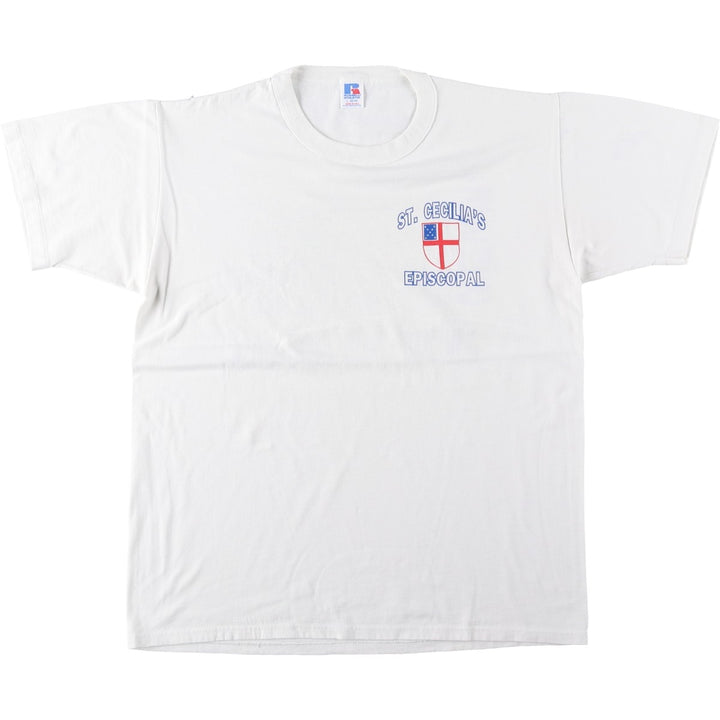 90'S Russell Athletic Episcopal Church Message Print T-Shirt, Made in USA, Men's Size L (approx.) polyester white type Vintage Second Hand