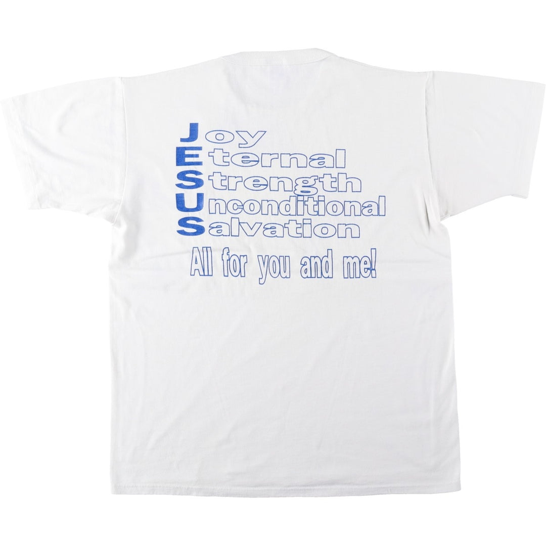 90'S Russell Athletic Episcopal Church Message Print T-Shirt, Made in USA, Men's Size L (approx.) polyester white type Vintage Second Hand