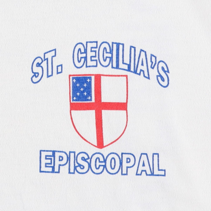 90'S Russell Athletic Episcopal Church Message Print T-Shirt, Made in USA, Men's Size L (approx.) polyester white type Vintage Second Hand