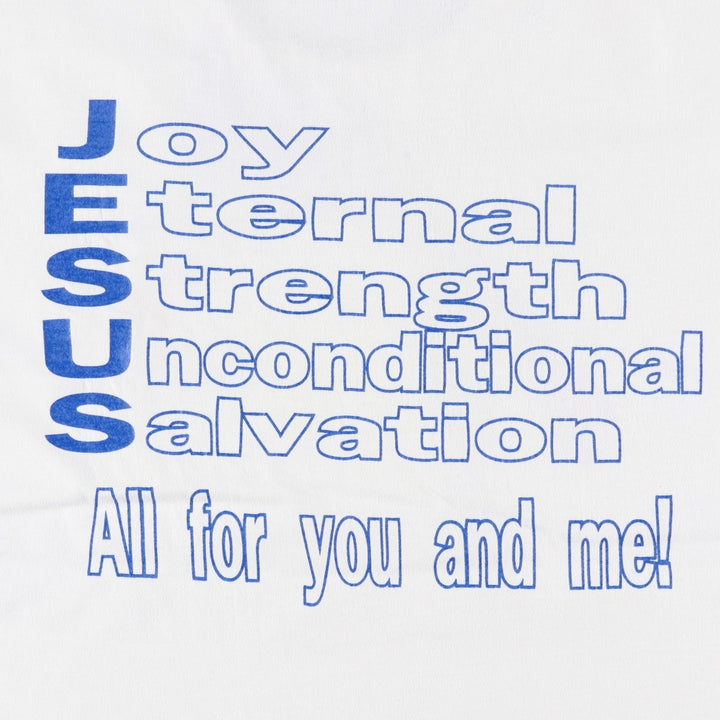 90'S Russell Athletic Episcopal Church Message Print T-Shirt, Made in USA, Men's Size L (approx.) polyester white type Vintage Second Hand