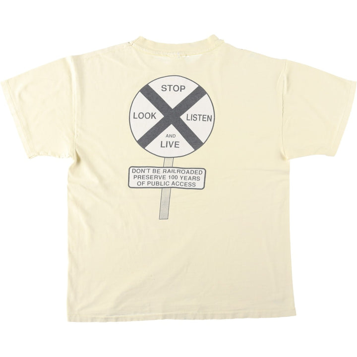 90'S Hanes BEEFY-T Message Print T-shirt Made in USA Men's L Size Vintage cotton yellow type Vintage Second Hand