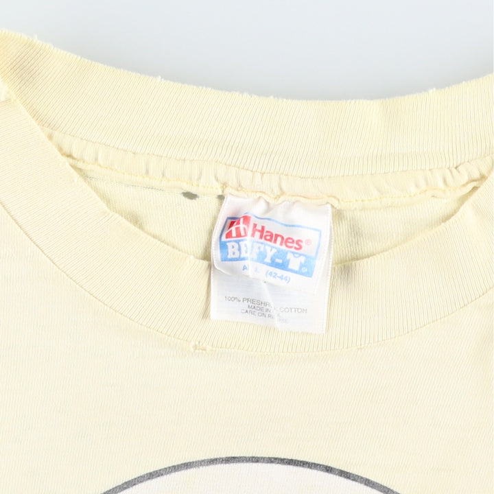 90'S Hanes BEEFY-T Message Print T-shirt Made in USA Men's L Size Vintage cotton yellow type Vintage Second Hand
