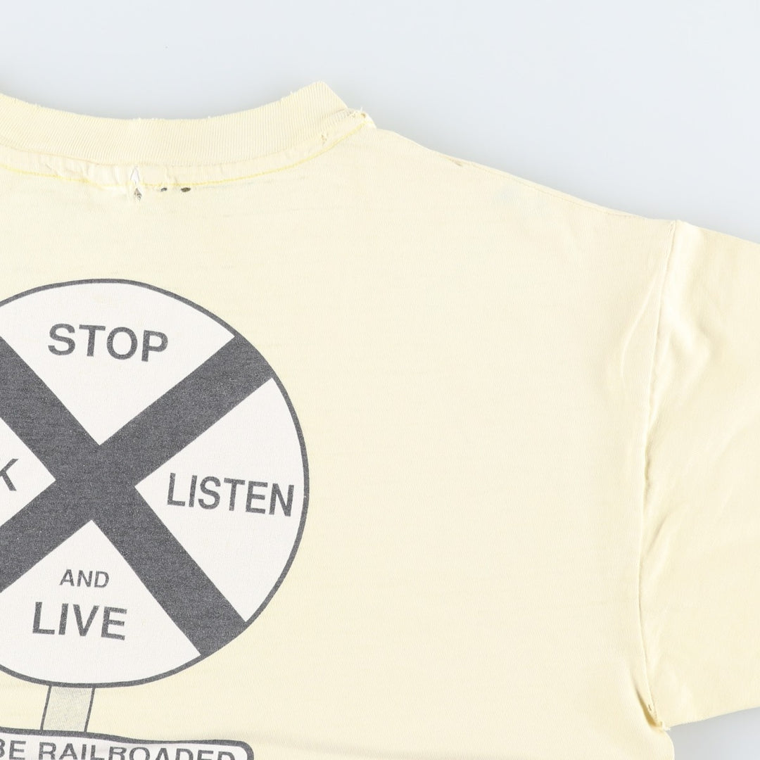 90'S Hanes BEEFY-T Message Print T-shirt Made in USA Men's L Size Vintage cotton yellow type Vintage Second Hand