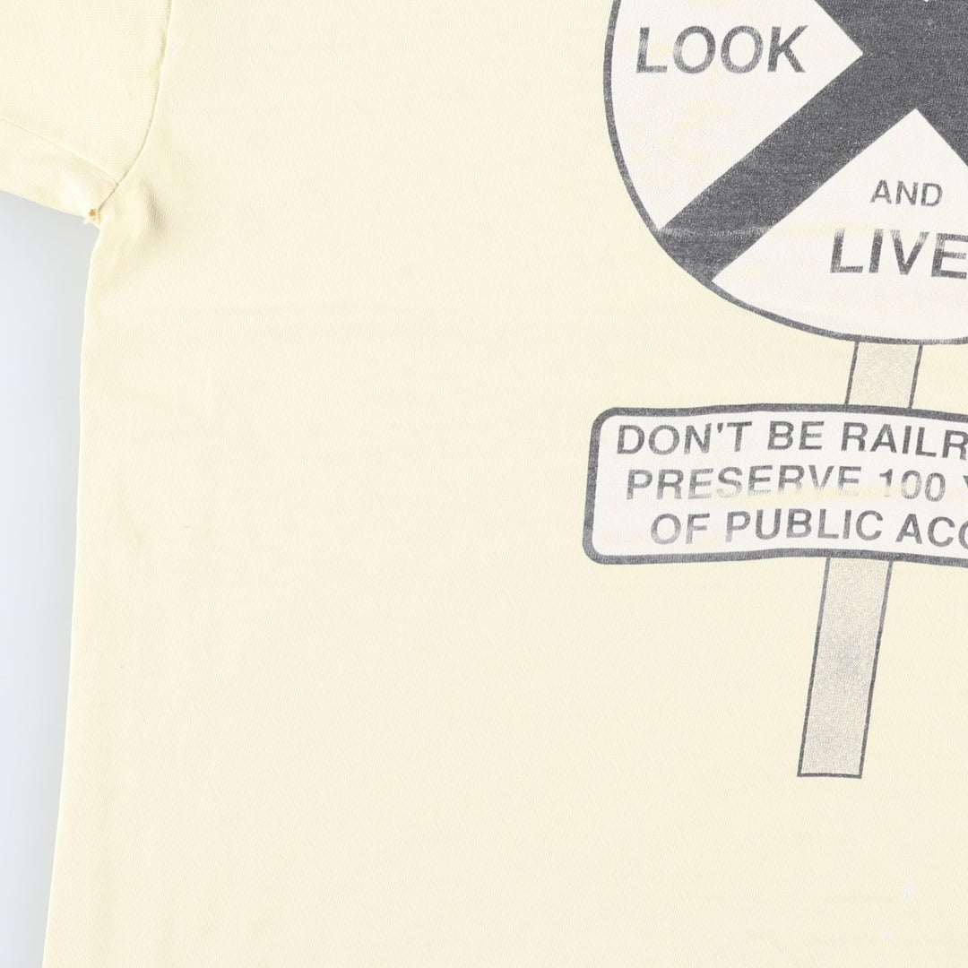 90'S Hanes BEEFY-T Message Print T-shirt Made in USA Men's L Size Vintage cotton yellow type Vintage Second Hand