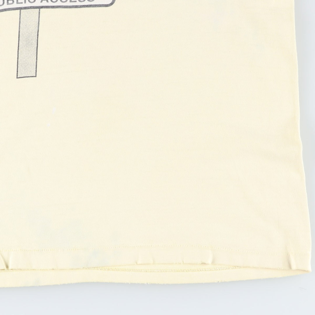 90'S Hanes BEEFY-T Message Print T-shirt Made in USA Men's L Size Vintage cotton yellow type Vintage Second Hand