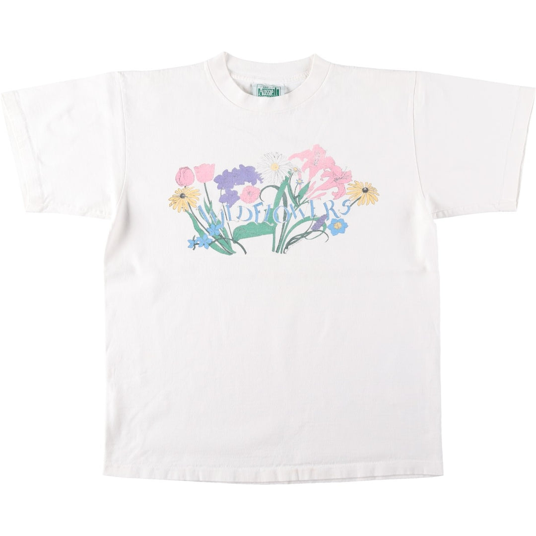 90'S The Aussie Company Wild Flowers Floral Art T-Shirt, Made in USA, Men's Size M (Equivalent), Vintage cotton white type Vintage Second Hand