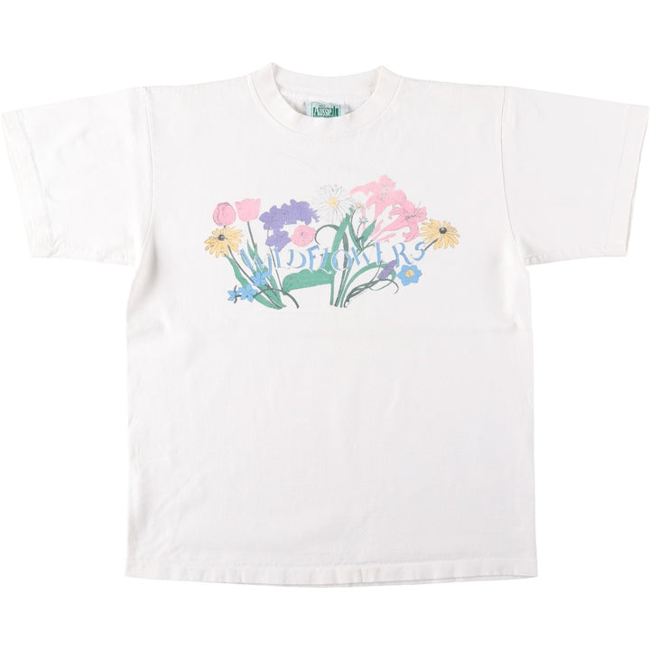 90'S The Aussie Company Wild Flowers Floral Art T-Shirt, Made in USA, Men's Size M (Equivalent), Vintage cotton white type Vintage Second Hand