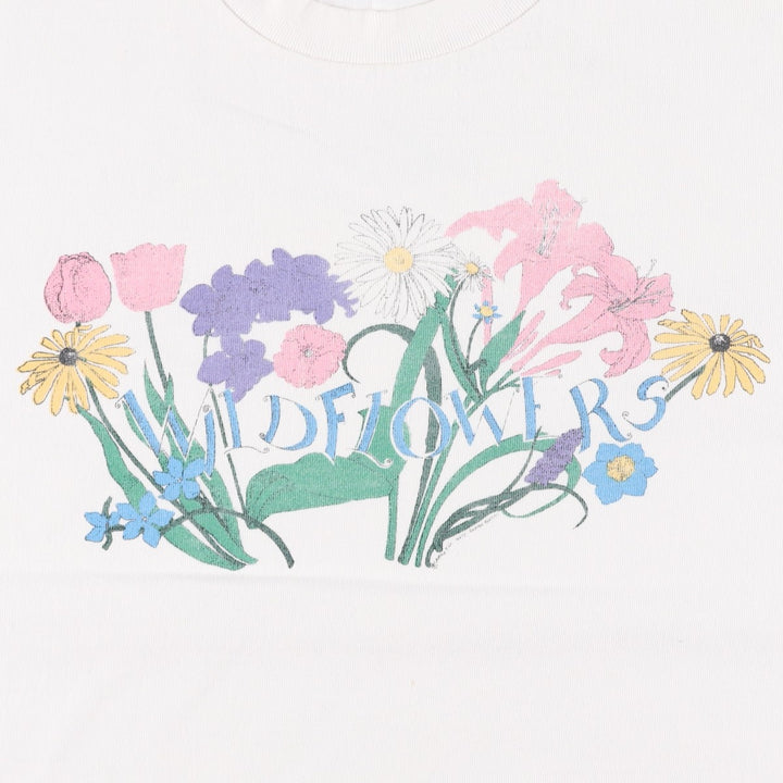 90'S The Aussie Company Wild Flowers Floral Art T-Shirt, Made in USA, Men's Size M (Equivalent), Vintage cotton white type Vintage Second Hand