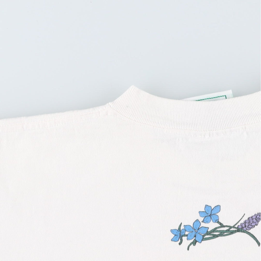 90'S The Aussie Company Wild Flowers Floral Art T-Shirt, Made in USA, Men's Size M (Equivalent), Vintage cotton white type Vintage Second Hand